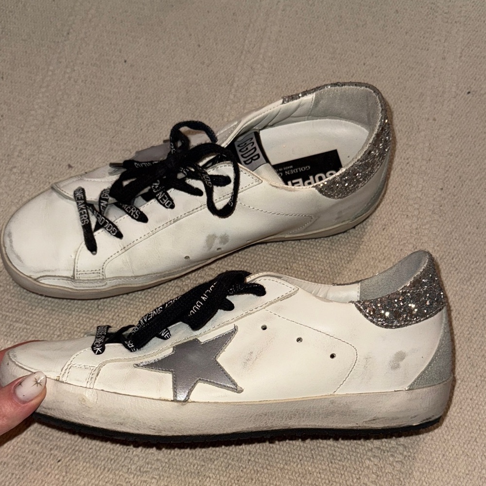 Golden Goode Super-Star Sneakers with Black Laces and Silver Accents